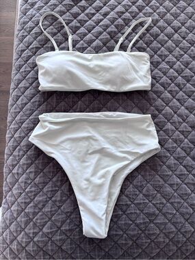 NWOT Pinkcolada White Two-Piece Bikini Set - High Waisted Bottoms (S/M)